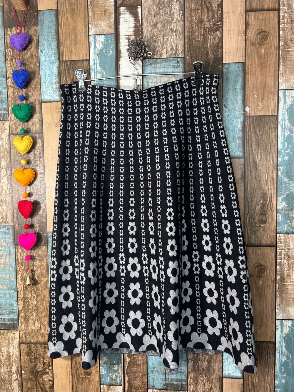 Milano Black & White Floral Knit Skater Skirt